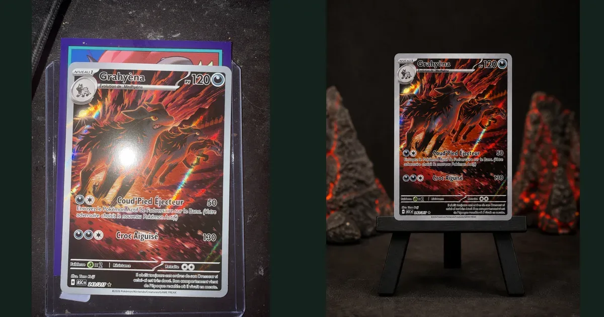 Avant et après réel d’une carte Pokémon Grahyèna
